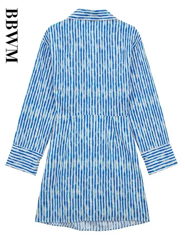 Opening Design Dress Women Striped Linen Dress Woman Vintage Long Sleeve Fashion Dresses 2023 Summer Chic Female Mini Dress