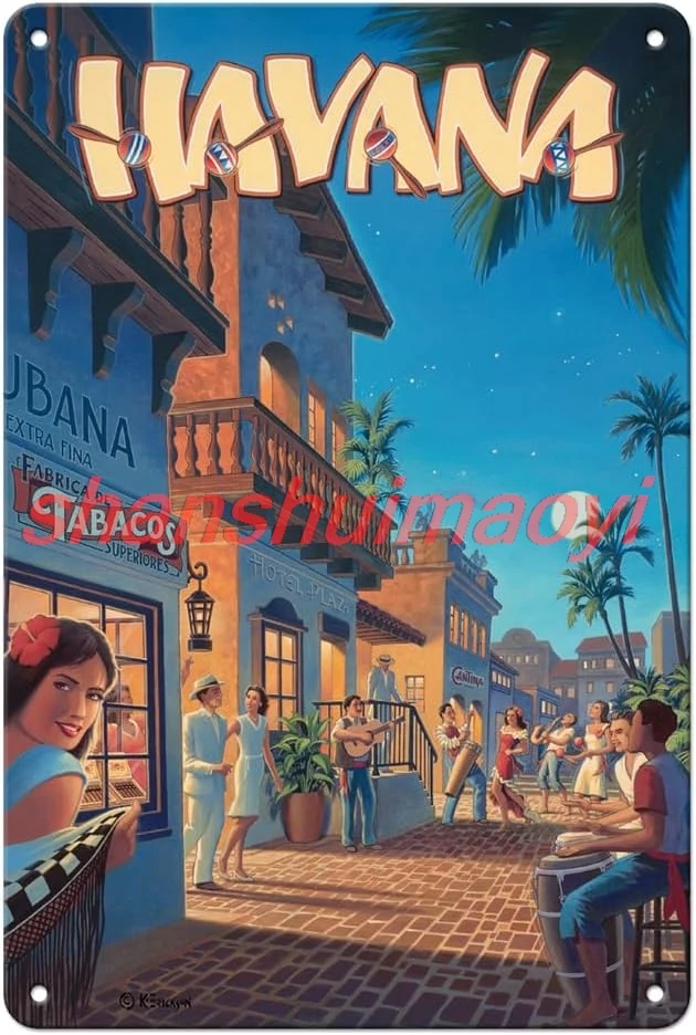 Pacifica Island Art Havana Cuba — винтажный туристический постер от Kerne Erickson винтажная