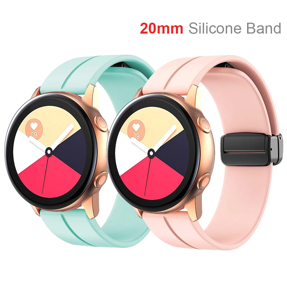 

Ремешок силиконовый на магнитной застежке для часов, браслет для Samsung Galaxy Active 2 40 44 мм, 42 46 мм 5Pro 45 мм, 20 мм