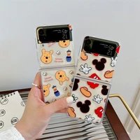 cartoon bear mouse transparent phone case for samsung galaxy z flip 3 5g hard pc back cover for zflip3 case protective shell