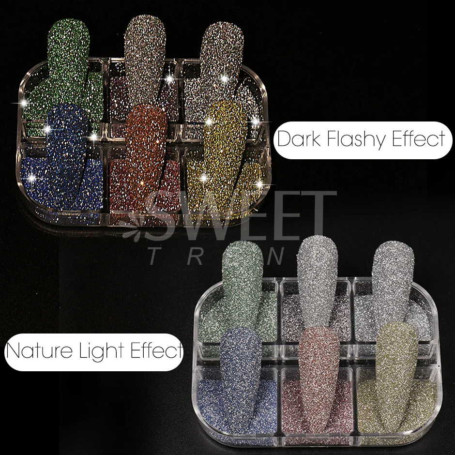 Reflective Glitter Nails Powder Holographic 6 Color in 1 Crystal Rhinestone Sequins Flash Manicure UV Gel Polish Decor Accessory images - 6