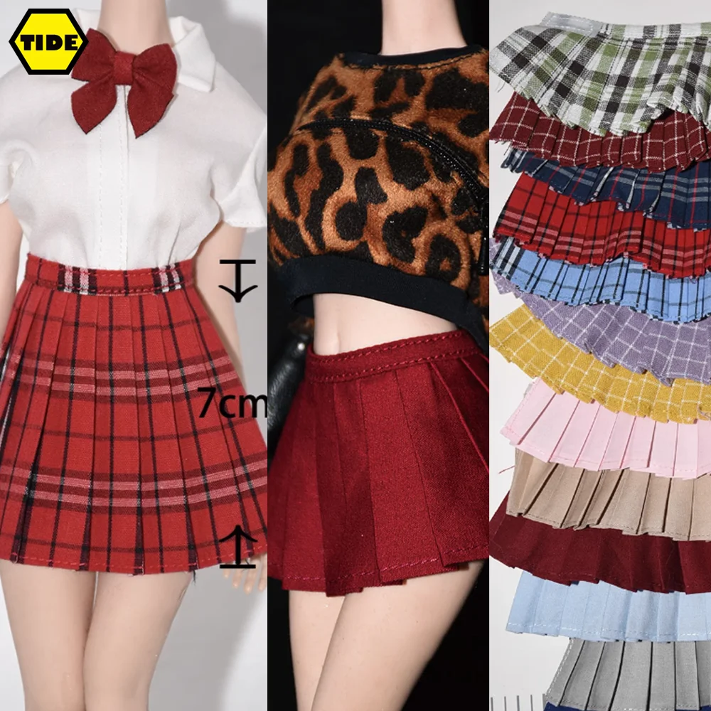 

1/6 Scale Female JK Plaid Pleated Skirt Solid Color School Uniform Skirt Long / Short Skirt For 12inch Action Figure Body Model