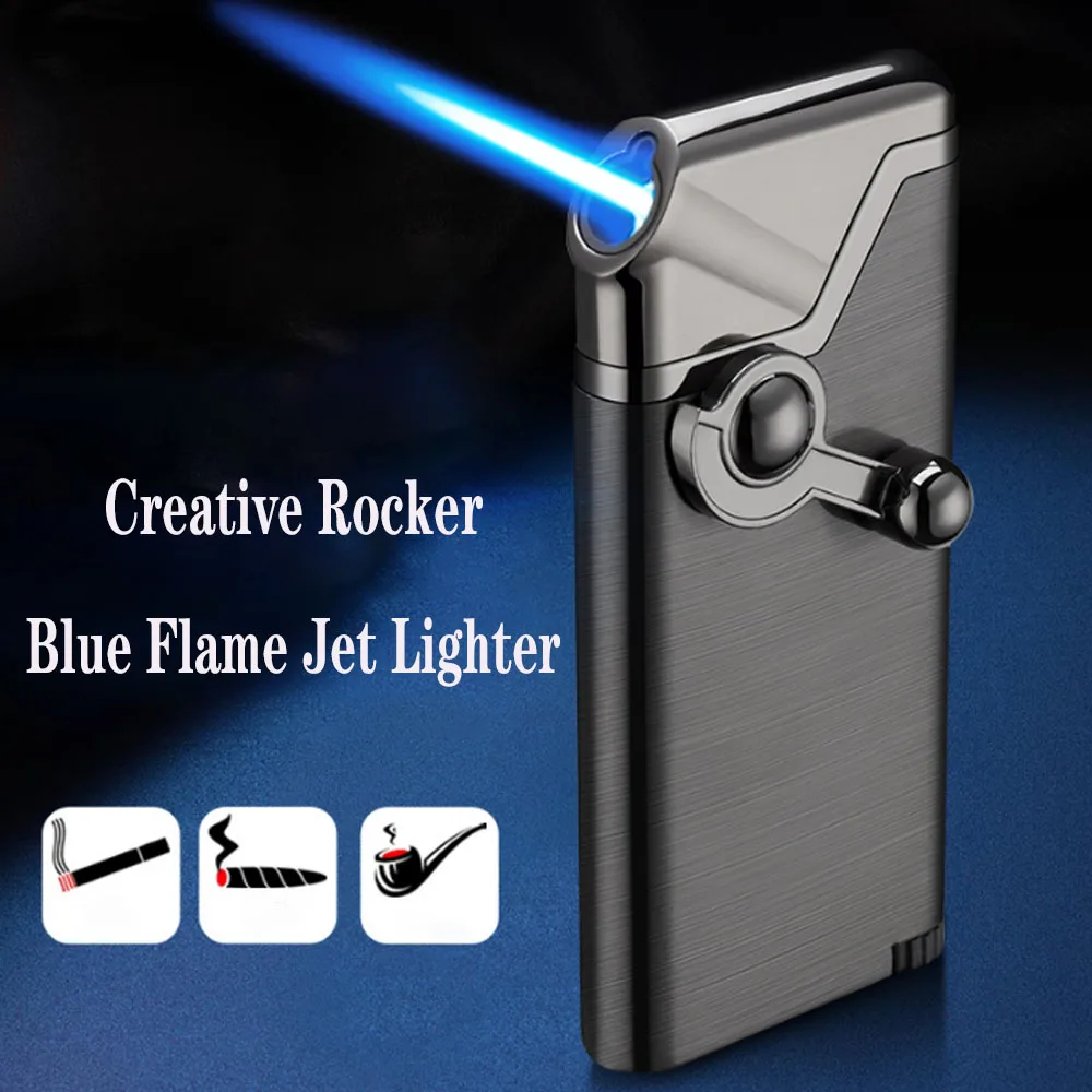 

New Windproof Rocker Torch Gas Cigarette Lighter Cigar Pipe Jet Lighter Creative Butane Inflated Lighters Smoking Accessories