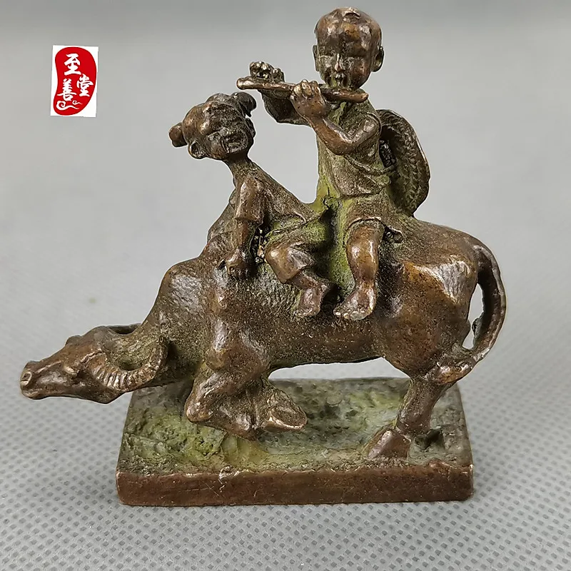 

Antique collection old pulp boy herdsman to copper feng shui entrance