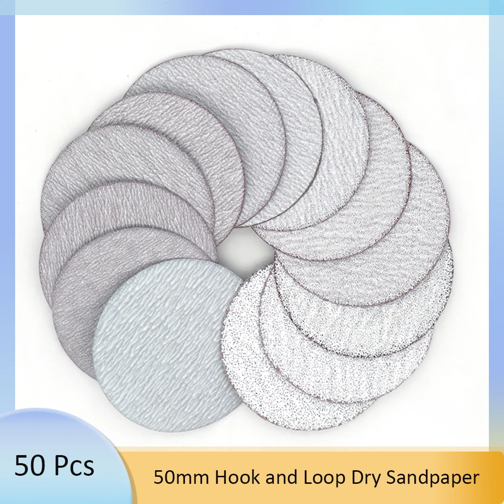 50PCS 2 Inch 50mm Sanding Discs Hook and Loop White Dry Grinding Sandpaper 60 to 10000 Grit Automotive Polishing for Rotary Tool |