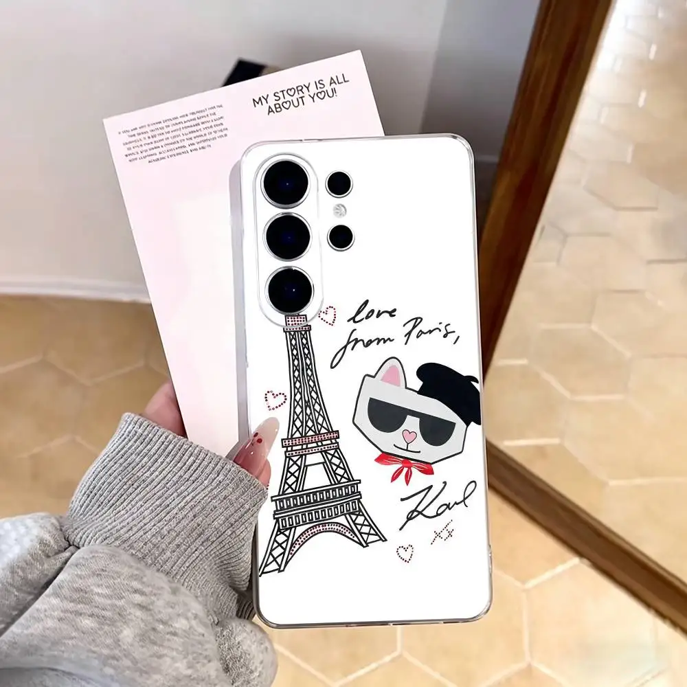 Фото Чехол для телефона K-Karls Lagerfelds Cat Gift, прозрачный, силиконовый, мягкий, для Samsung S25, S24, S21, S22, S23, S30, Ultra, S20, Plus, FE №5