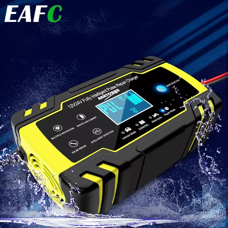 

8A Car Battery Charger 12/24V Touch Screen Pulse Repair LCD Fast Power Charging Wet Dry Lead Acid Digital LCD Display For Auto