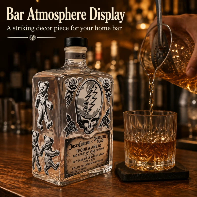 Фото Винтажный графин для алкоголя Grateful Dead Skull Rose Glass: герметичная прозрачная бутылка для текилы и виски в стиле рок-группы, для бара №1