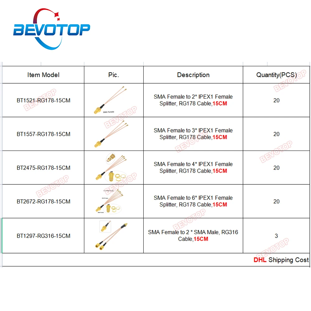 

150PCS/LO BEVOTOP SMA Female to U.fl IPEX1 Female Extension Cable RG178 Pigtail RF Coaxial cable ASSEMBLY