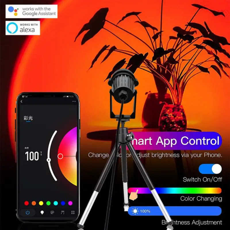 

6w Tripod Rainbow Projector Lamp Wifi/ir Smart Life 5v/1a Light App Control Works With Alexa And Google Assistant Iron