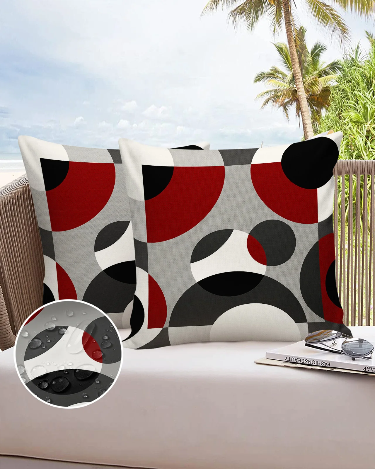 

Geometric Figures Dark Red Grey Cushion Pillowcase Set Living Room Sofa Decor Cushion Cover Waterproof Throw Pillowcover