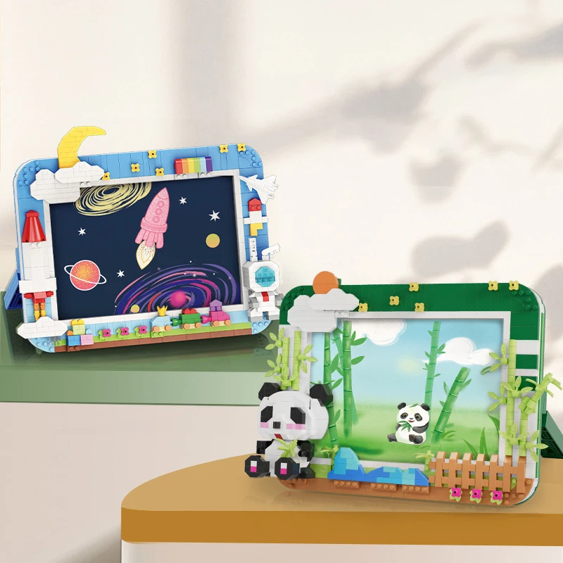 

Panda Space Photo Frames Series Building Blocks Small Particles Assembled Educational Toys Cartoon Photo Frame Ornaments Blocks