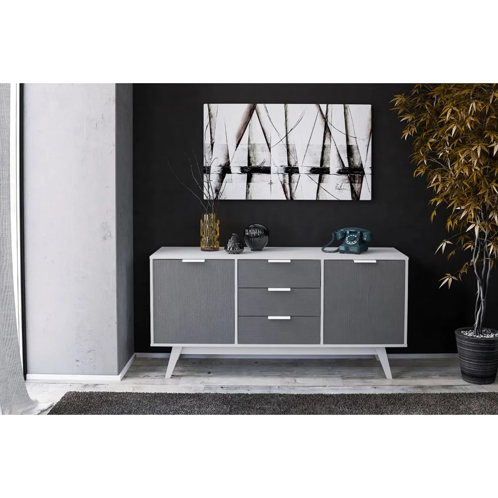 

Shard 59 in. Sideboard with 2 Doors & 3 Drawers, White & Gray Finish