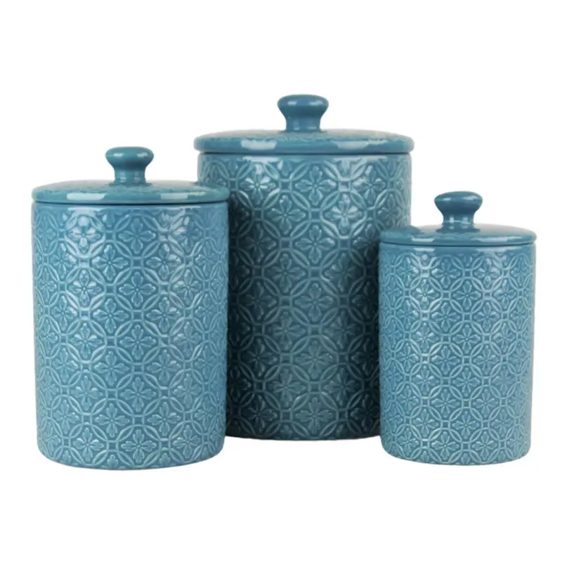 

Hampton Embossed 3 Piece Ceramic Canister Set, Teal