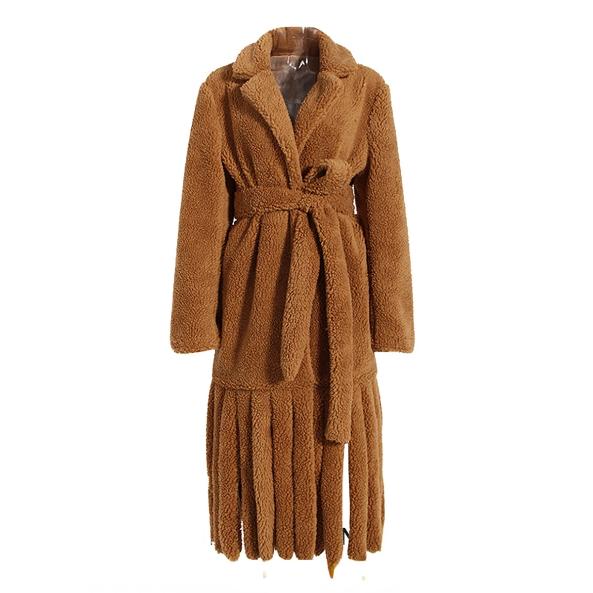 High End Luxury Designer Clothing Women's Lamb Wool Coat Winter Jackets Lacing Strap Long Sleeve Tassels Warm Fleece Jacket New