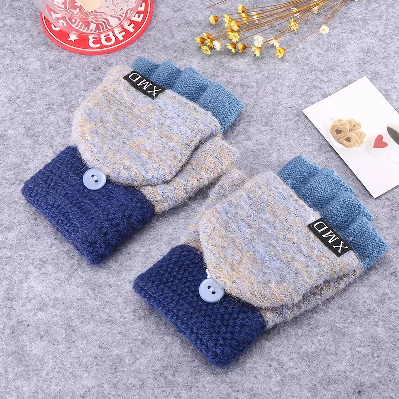 

Winter Thickening Wool Gloves Knitted Flip Fingerless Flexible Exposed Finger Thick Gloves Mittens Men Women Warm Glove