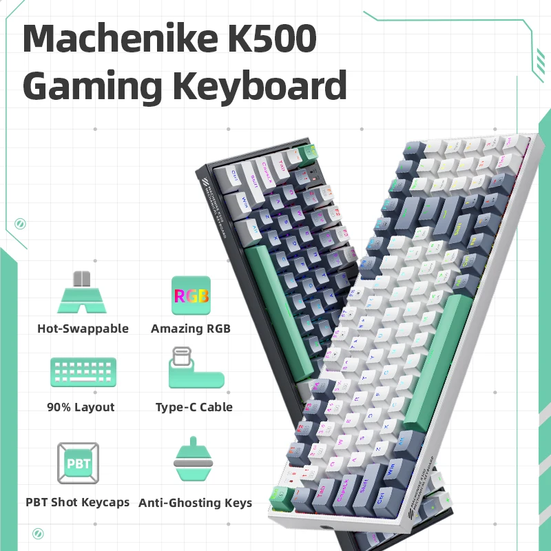 Механическая клавиатура Machenike K500 Проводная игровая клавиатура Горячая замена 94 клавиш с RGB-подсветкой для Mac Windows Рабочий стол