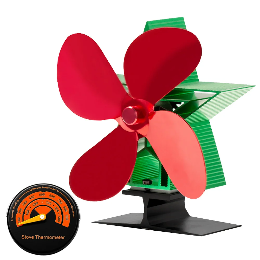 

4/5 Blades Green Fireplace Fan Hot Air Stove Eco Quiet Stove Fan Efficient Heat Distribution No Battery Required Home Christmas