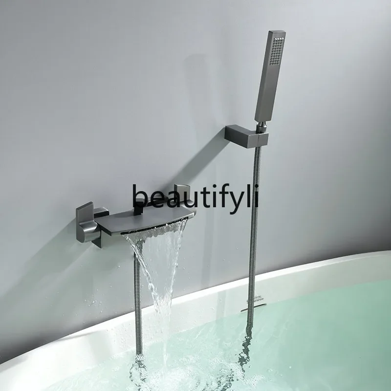 Полностью медный смеситель для ванны горячий и холодный двойная ручка черный