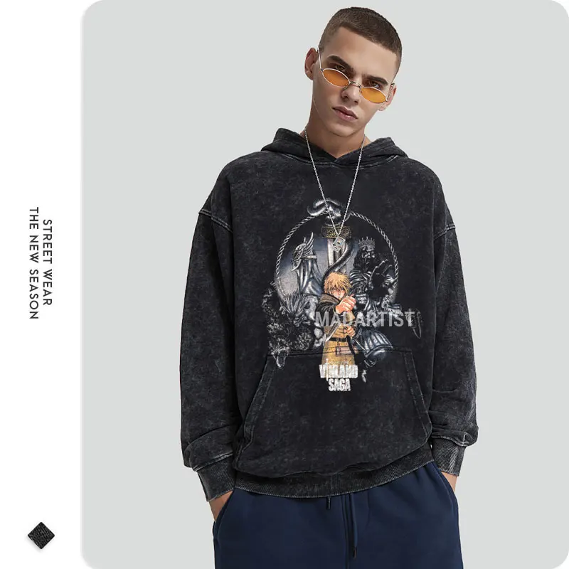 Толстовки с капюшоном в стиле аниме Vinland Saga винтажные мытые толстовки Thorfinn