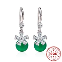 925 silver color natural green agate emerald earring retro green topaz chalcedony earrings with natural diamond gemstone