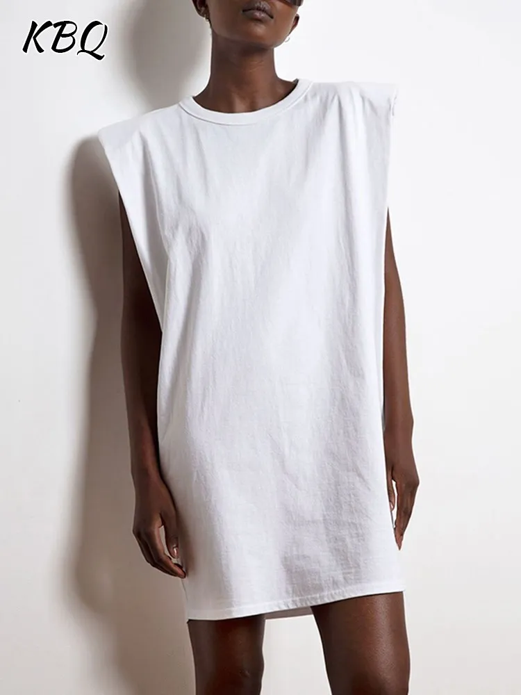 

KBQ Minimalist Solid Loose Dress For Women Round neck Sleeveless High Waist Pullover Mini Dresses Female Summer Fashion Clothing