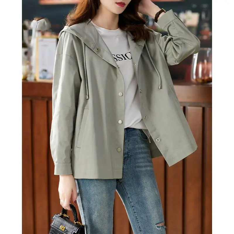 

Spring Autumn Jacket Women's Long Sleeve Trench Coat Female Windbreaker Casual Loose Single-Breasted Outerwear Overcoat U725