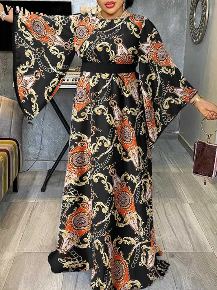 

VONDA Stylish Women Casual Holiday Maxi Robe Vestidos Vintage Female Fashion Long Sleeve Party Dress Printed Sundress Oversized