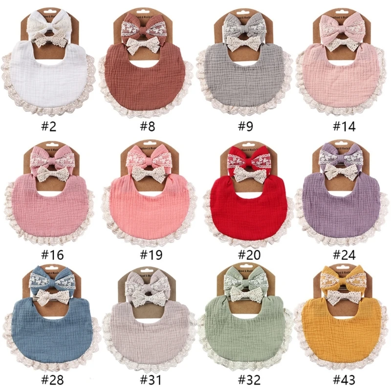 

Baby Feeding Drool Bib Lace Headband Set Soft Cotton Saliva Towel Bandana Burp