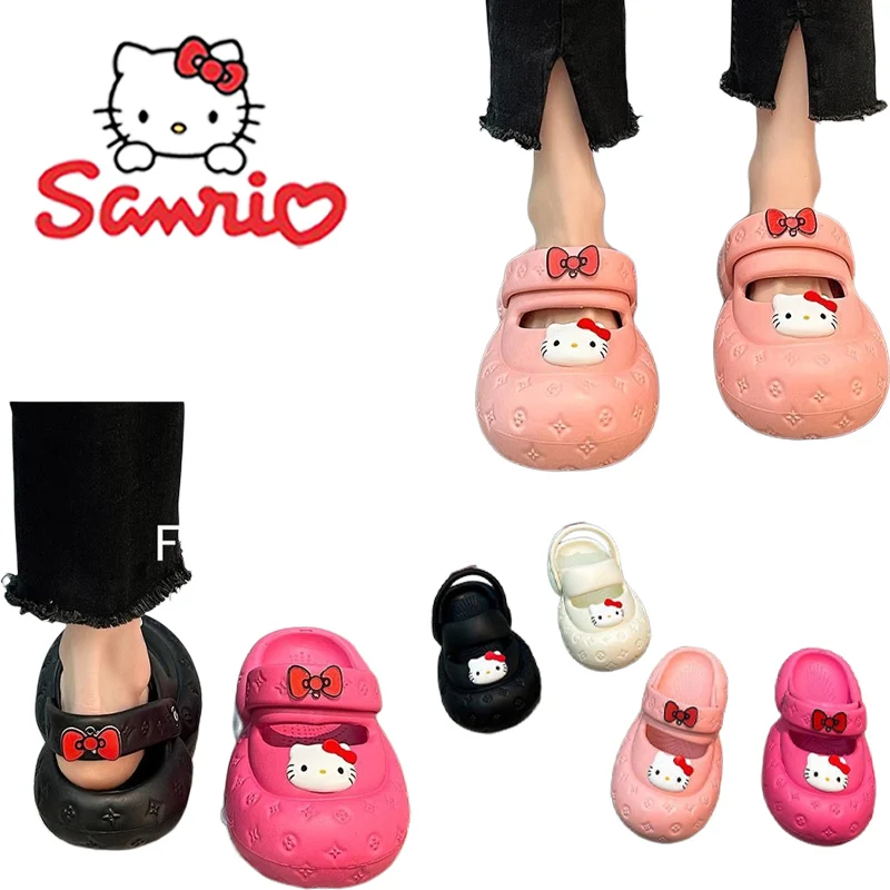 

Сандалии Sanrios Hellokittys, аниме, милые шлепанцы с рисунком, милые дышащие удобные водонепроницаемые летние туфли