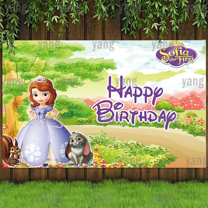 

Disney Cartoon Sofia Cute Princess Purple Dress Rabbit Park Castle Bubble Backdrop Girls Birthday Party Baby Shower Banner