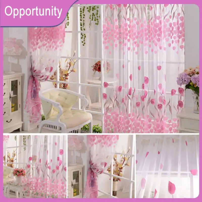

Light Weight Sheer Voile Curtains Tulip Tulle Print Semi-shading Partition For Living Room Bedroom Curtains Sun Shape Screens