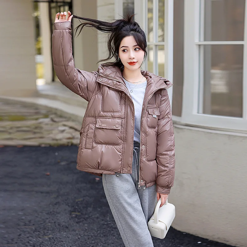 

2022 Winter New Female Korean Style Fluffy Hooded Bread Down Jacket Fashion Parka Coats Women Warm Short Thick Loose Down Jacket