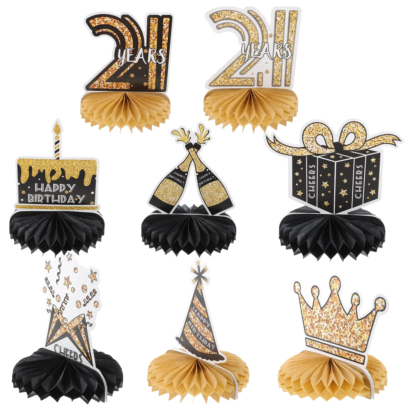 

Birthday Decorations Table Honeycomb 21St Party Happy Decoration Centerpiece Sign Centerpieces Gold Toppers Black Decor Pieces