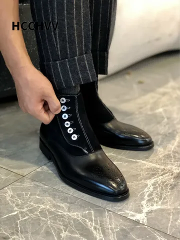 Итальянские мужские рыцарские ботинки, мужские рабочие ботинки с пряжкой и пуговицами, квадратная обувь, мужские ботинки челси