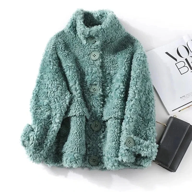 2022 Winter Women Real Fur Coat Knitting100% Wool Turn-down Collar Thick Warm Outerwear Brand Fashion Luxury Streetwear