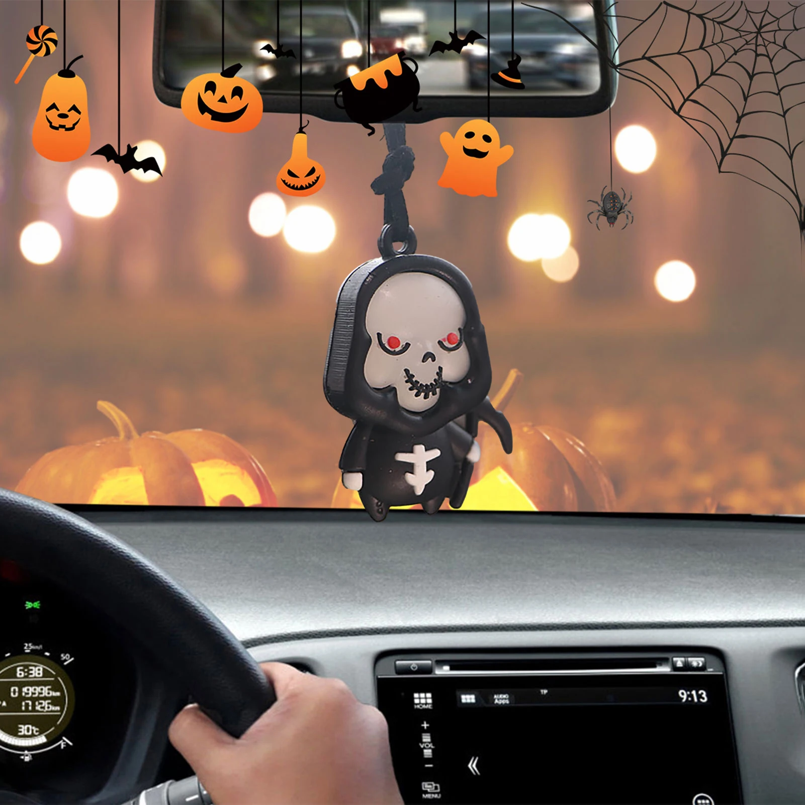 

Halloween Car Pendant Funny Car Mirror Hanging Accessories Auto Rear View Mirror Accessories for Vehicle Interior Decoration