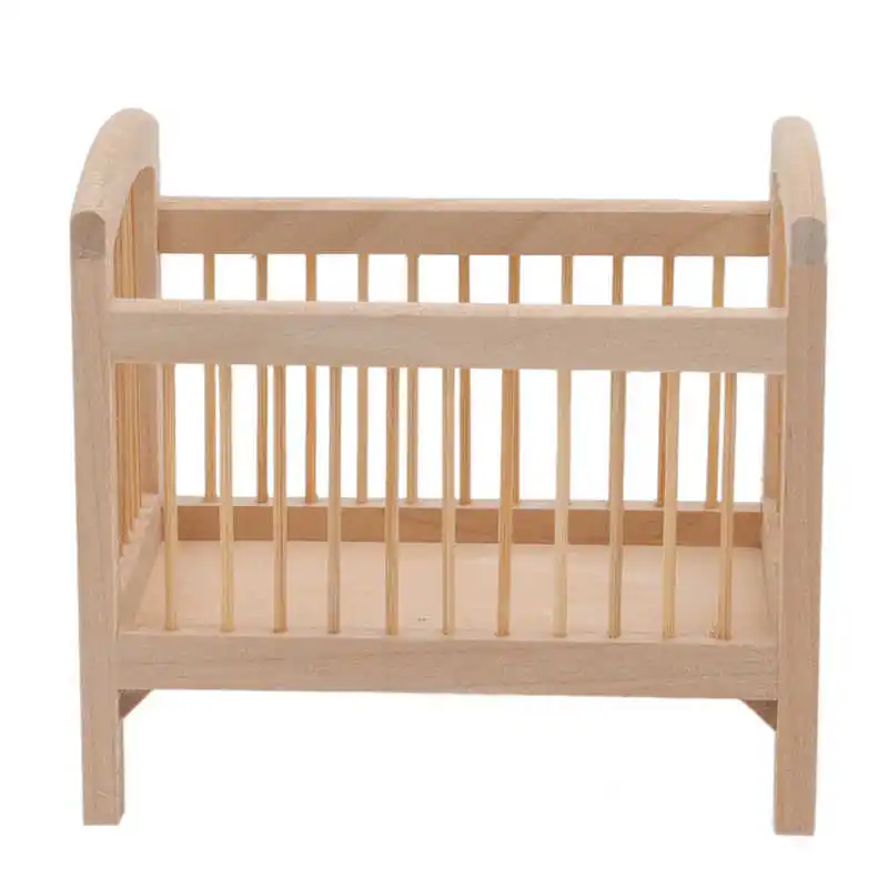 

Miniature Crib 1:12 Scaled Dollhouse Miniature Baby Cot Burrs Free Wooden Furniture Mini Doll Bed for Dollhouse