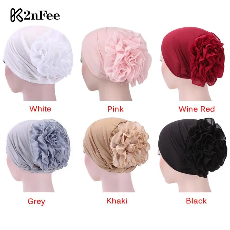 

1PCS Women Girls India Cap Muslim Hats Floral Lace Turban Hat Hairnet Chemo Cap Flower Bonnet Beanie
