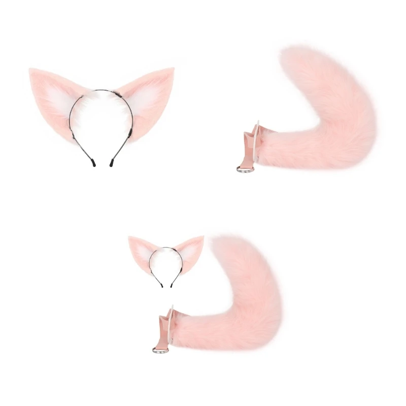 

Woman Cartoon Dogs Cat Ear Shape Headband with Tail Set Hair Hoop Carnivals Performances Live Broadcast Headpiece