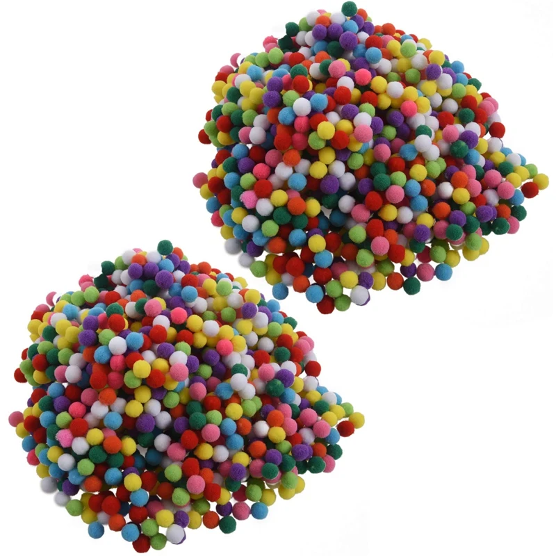 

2000 Pcs 10Mm Mixed Color Soft Fluffy Pom Poms Pompoms For Kids Crafts