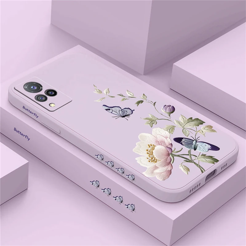 Phone Case For Vivo S15 Pro S12 S16E S6 Cute Flower Butterfly Cover S9 S9E S10E S5 S16 Liquid Matte Soft