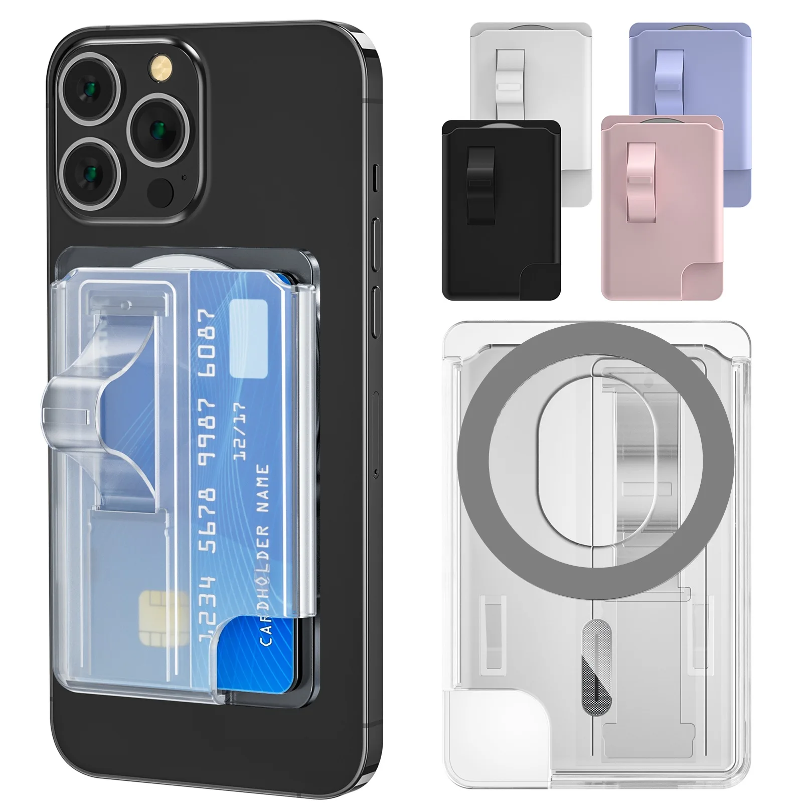 

2 IN 1 Transparent Magnetic Wallet For Magsafe iPhone 13 12 11 14 Pro Max Macsafe Card Holder Wallet Bag Phone Stand Back Cover
