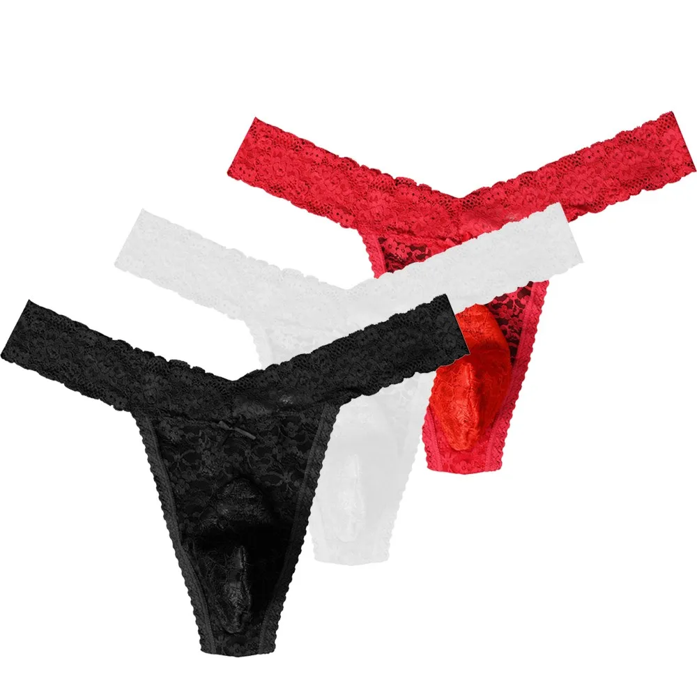 

Mens Sexy Sissy Lace Breathable Comfy Low Waist Erotic Thong Panties Underwear Gay Underpants Perspective Ultra-thin Pants