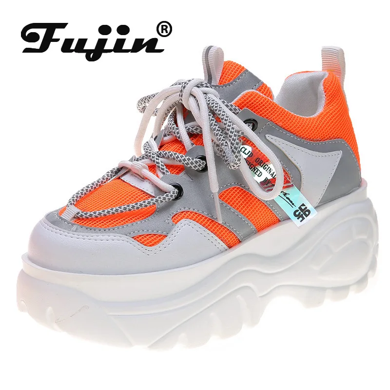 

Женские кроссовки на платформе Fujin, черные или белые кроссовки на массивной платформе, лето-осень 2021