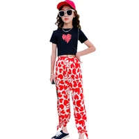 children summer suit girls short sleeve t shirts pants kids clothes 2pc kids casual heart print outfits for girls clothing set