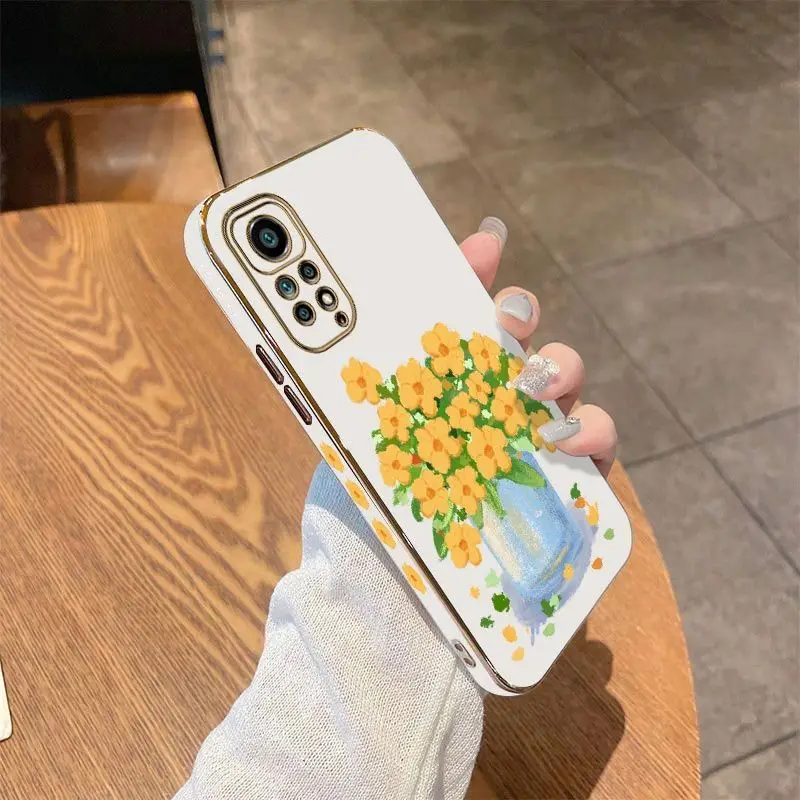 Oil Painting Flower Luxury Plating Phone Case For Xiaomi Redmi Note 11 Pro Plus 12Pro Plus 11 11S 10 Pro 12 9S 8 Pro Cover