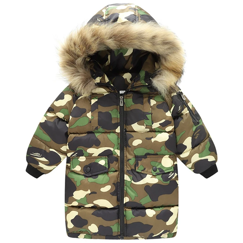 

Новая детская камуфляжная утепленная теплая и Модная хлопковая куртка с шерстяным воротником пальто длинное ветрозащитное хлопковое паль...