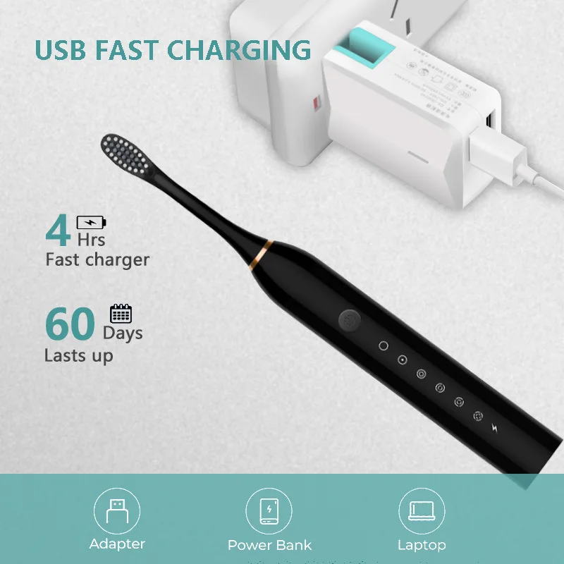 Sonic Electric Toothbrush Adult Smart Timing Tooth Brush Teeth Whitening Fast USB Rechargeable Toothbrush Replacement Head J189 images - 6