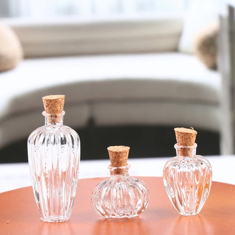 

1:12 Dollhouse Mini Glass Transparent Bottle Cork Cover Tiny Jar Vials Drift Bottle Storage Jar Model Doll House Decor Toys